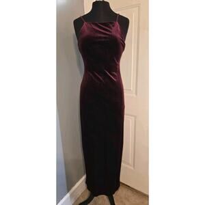 Vtg 90s Y2K Be Smart Burgundy Velvet Maxi Dress Gown Whimsigoth Romantic 9/10